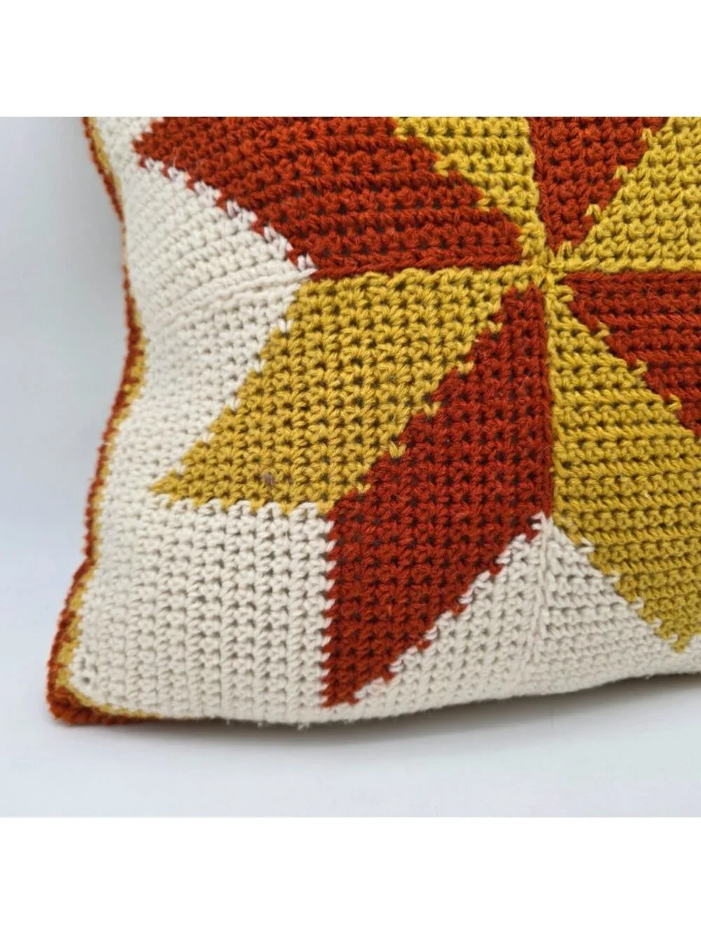 MCM Crochet Throw Pillow Starburst Design In Cream Rust And Mustard 18x18